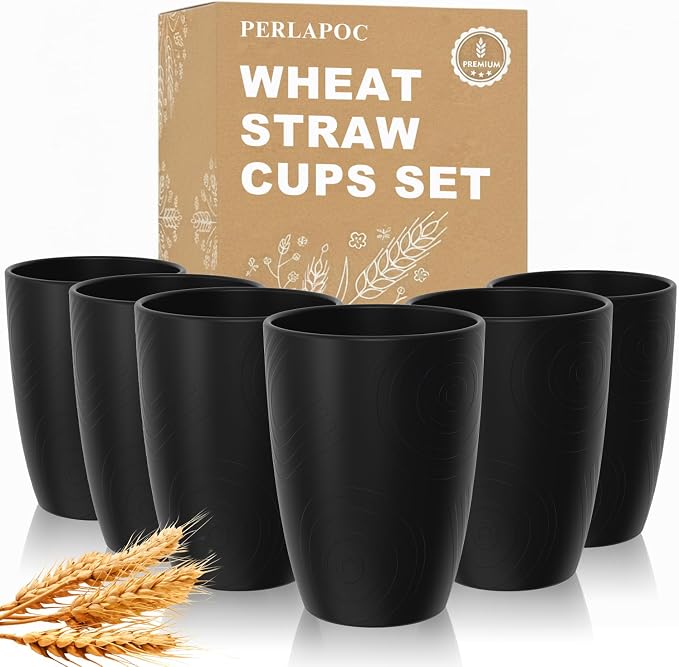 Wheat Straw Drinking Glasses Set of 6, Unbreakable 16 OZ Water Cup by Perlapoc