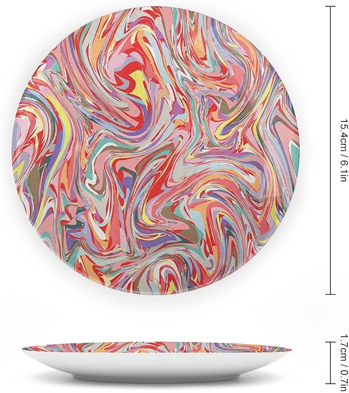 Ceramic Plates, Abstract Decorative Ceramic Plates, Mix of Colors Messy Dirty Look Artistic, 8 Inch, for Dining, Parties, Wedding, Multicolor