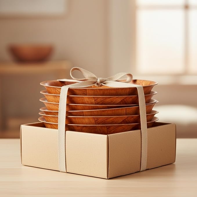 12-inch Wooden Serving Bowl, Set Of 6 | Round | Stackable | EZ To Wash | Great For Salads, Fruits, Snacks, And More [6PK]