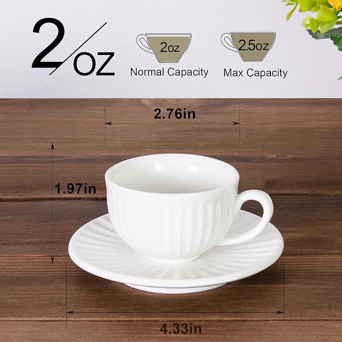 2 oz White Espresso Cups Set of 2, Ceramic Cappuccino Cups - Image 2