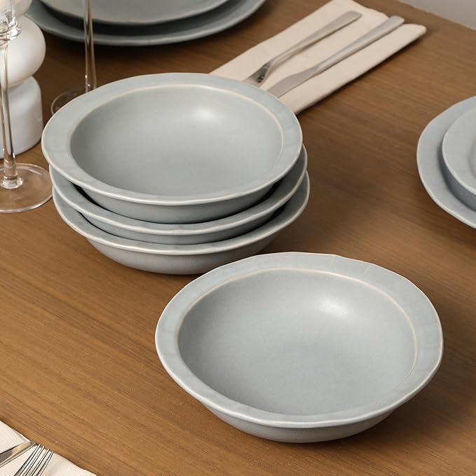 Stone Lain Oasis Stoneware 24 Piece Dinnerware Set, Home Kitchen Dish Set with Dinner Plates, Salad Plates & Bowls - Service for 8, Grey Blue