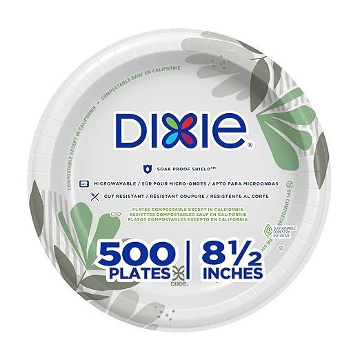 Dixie 8.5 Inch Medium-Weight Paper Plates By GP PRO, Pathways Design, 500 Count (125 Disposable Plates Per Pack, 4 Packs Per Case), UX9WS