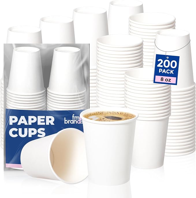 Fit Meal Prep 200 Pack 8 oz Disposable Paper Coffee Cups, Premium White Hot Cups by FMPBRANDS