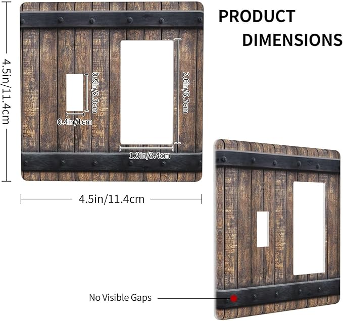Light Switch Cover Rustic Barn Door Vintage Country Wood Board 2 Gang Toggle Rocker Combo Socket Cover Wall Plates Decorative Switch Plates and Outlet Covers for Farmhouse Cabin Decor
