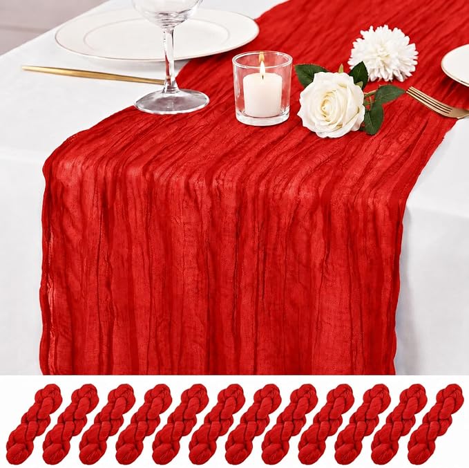 12 Pack Red Cheesecloth Table Runner 17x108 Inch Boho Rustic Semi Sheer Gauze by Unknown