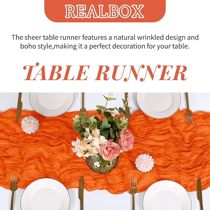 3 Pack Orange Cheesecloth Table Runner 17x108 Inch Semi Sheer Boho Gauze Cheese - Image 4