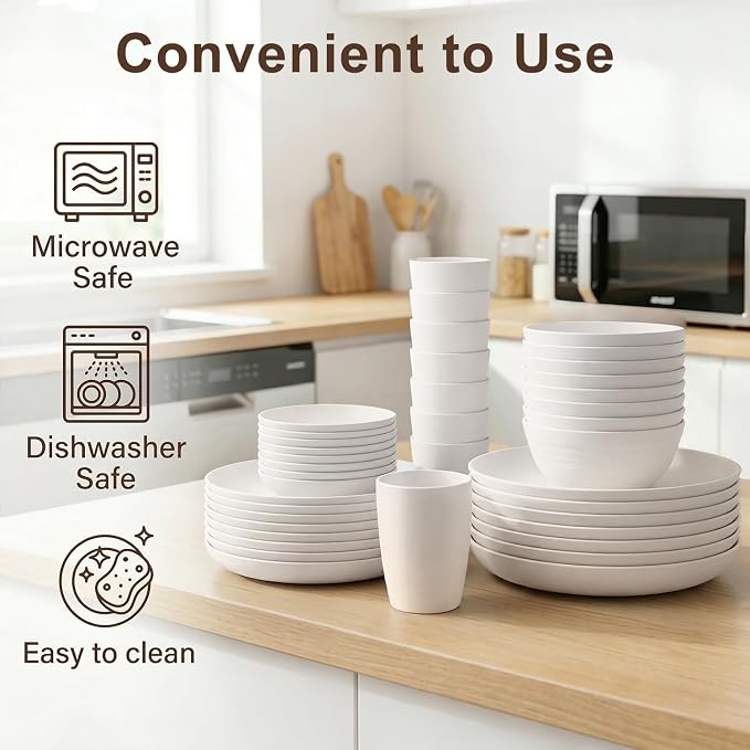 Dinnerware Sets for 8, Wheat Straw Plate and Bowl Set, Unbreakable Kitchen Set - Image 4