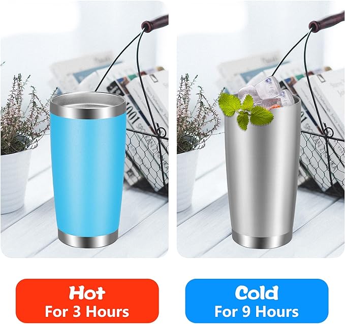 VEGOND 20oz Tumbler with Lid and Straw Stainless Steel Tumbler Cup Bulk Vacuum Insulated Double Wall Travel Coffee Mug Powder Coated Coffee Cup(Stainless 6 Pack