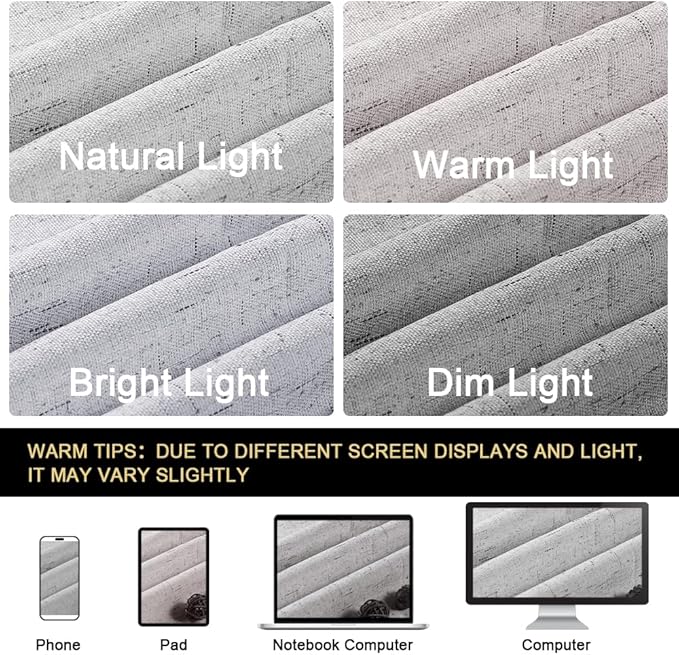 PrinceDeco 100% Blackout Curtains 108 Inches Long 2 Panels Set Burlap Vintage Open Linen Weave Flax Thermal Curtains with White Liner Soundproof Window Treatment Drapes for Nursery, Glacier Grey