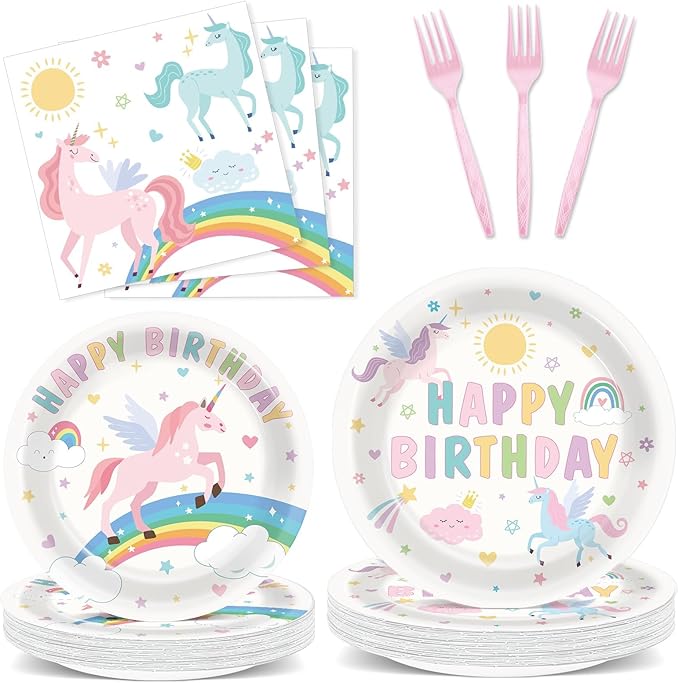 96Pcs Pastel Unicorn Party Supplies Unicorn Paper Plates Napkins Pastel by Justforjoyful