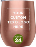 Custom Stemless Wine Glass Tumblers with Lids by Largo 11 oz. Set of 24, Personalized Bulk Pack - Perfect for Wine, Cocktails, Other Hot & Cold Beverages - Rose Gold