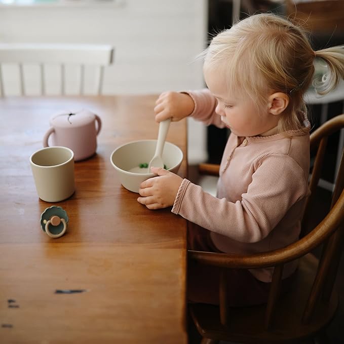 mushie Flatware Fork and Spoon Set For Kids | Made in Denmark (Smoke)