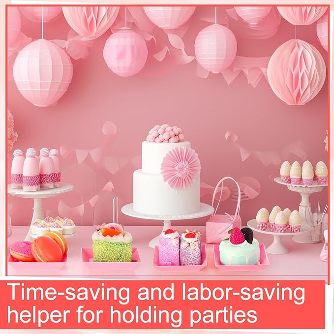 Zhehao 100 Pcs Plastic Dessert Appetizer Plates Disposable, 3.6 x 3.6 Inch Small Square Plastic Dessert Cake Plate for Party, Valentine's Day Wedding Birthday Bridal Baby Shower Supplies (Pink)