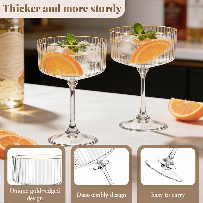 24PCS Plastic Martini Glasses, Unbreakable Reusable Champagne Coupe, Removable - Image 3