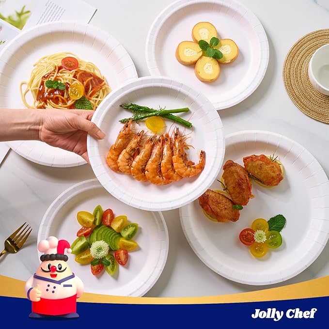 JOLLY CHEF 8.37 inch Disposable Paper Plates 140 Count, Heavy Duty Paper Plates for Everyday Use