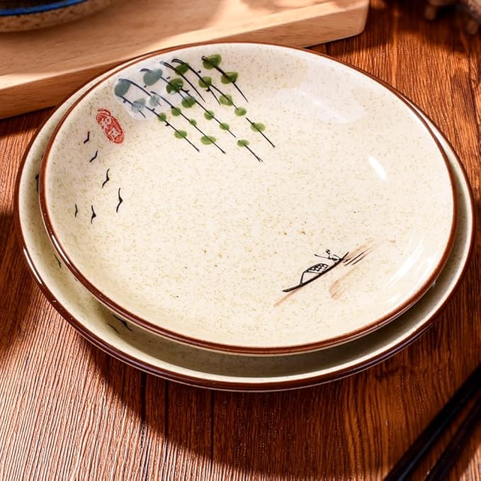 4-Piece Ceramic Dinnerware Set, Plate, Dish, Bowl, Spoon, Japanese Hand-painted Tableware set, A Good Tableware