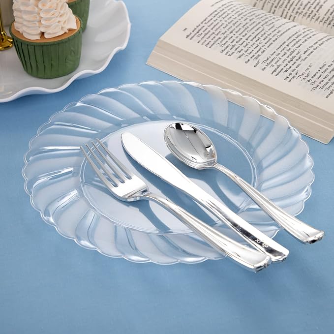U-QE 60 Pieces Clear Plastic Plates - Image 4