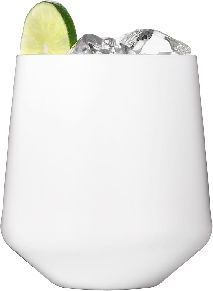 Drinique Unbreakable Stemless Wine Glasses - Set of 4 - Made in USA 12 oz Tritan Unbreakable Plastic Wine Glasses, Reusable for Indoor or Outdoor Use, BPA Free & Shatterproof, White