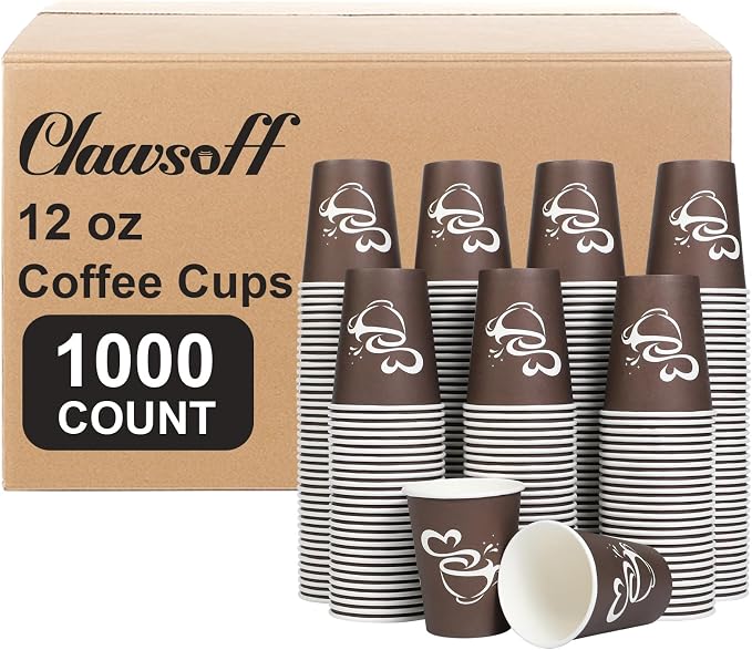 Clawsoff 1000 Count 12 oz Paper Coffee Cups Disposable Hot Coffee Cup Brown | by BuyNow