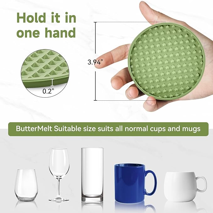 Coasters for Drinks, Silicone Coasters Set of 6 with Metal Holder, Outdoor Coaster for Coffee Table, Non-Slip Rubber Table Cup Mat Desk, Heat Resistant & Scratch-Proof (Green)