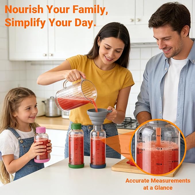 Sursip 16 oz Glass Juice Bottles – 4 Pack Borosilicate Glass Bottles with Lids – Heat-Resistant, BPA Free, Leakproof & Reusable for Juicing, Smoothies, Milk, Protein, Water