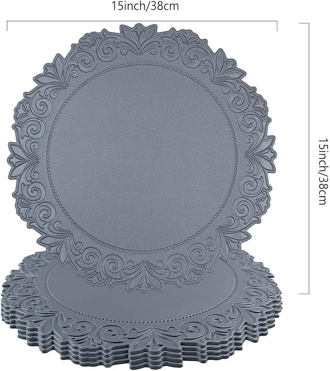 Noctiflorous Round Faux Leather 15 Inch Placemats Set of 4 Waterproof Wipeable Heat Resistant Tablemat for Dining Table Kitchen Non Slip Washable Oilproof Table Place Mat(Graphite Gray, 4)