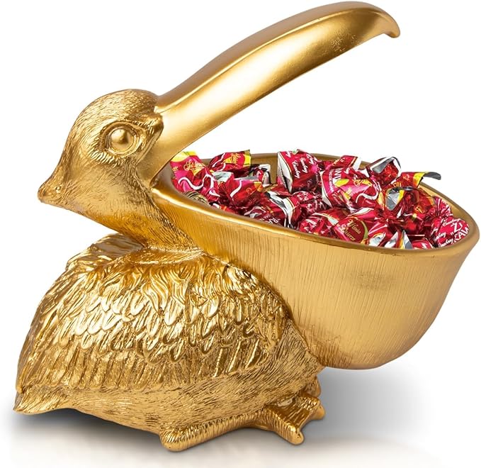 Comfify Pelican Decorative Bowl – Cast Resin Sculpture with Open Dish Design for Snacks, Candies, Keys, or Jewelry – 20 oz Holder with Elegant Golden Finish – Ornamental Accent Piece