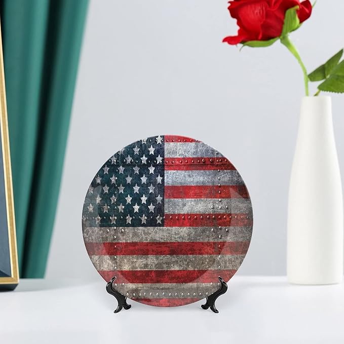 Ceramic Plates, American Flag Decorative Ceramic Plates, US Flag Plate, 7 Inch, Household Plates Decorative, Multicolor