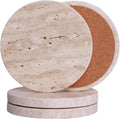 Travertine Stone Coasters Set of 4 ，4 inch Round Coasters Make a Great Housewarming, Providing Sturdy and Durable Desktop Protection for a Variety of Cups