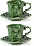 KAMMAK Tea Cups and Saucers Set of 2, 6 oz Porcelain Coffee Cups, SY004 | by KAMMAK
