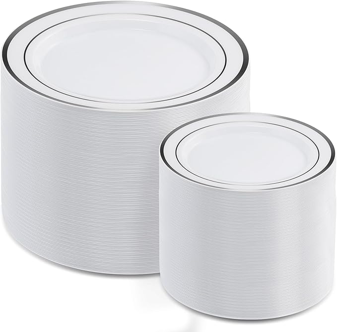 AOZITA 200Pcs Silver Plastic Plates, Disposable Plastic Party Plates by AOZITA
