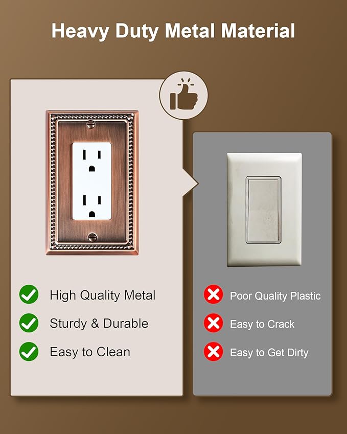 2-Pack Decorator Outlet Cover Plate, Decorative Switch Plates and Outlet Covers, Antique Copper Metal Wall Plates for Electrical Outlets, Receptacle, GFCI Outlet, Dimmer Switch