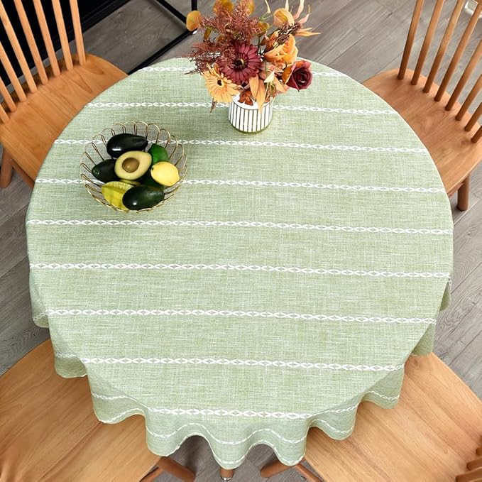 Zobesta Sage Green Table Cloth Round Tablecloth 53 Inch, Cotton Linen Tablecloth Round Dining Table Cove for Party, Holiday, Picnic, Dining, Outdoor,Fall