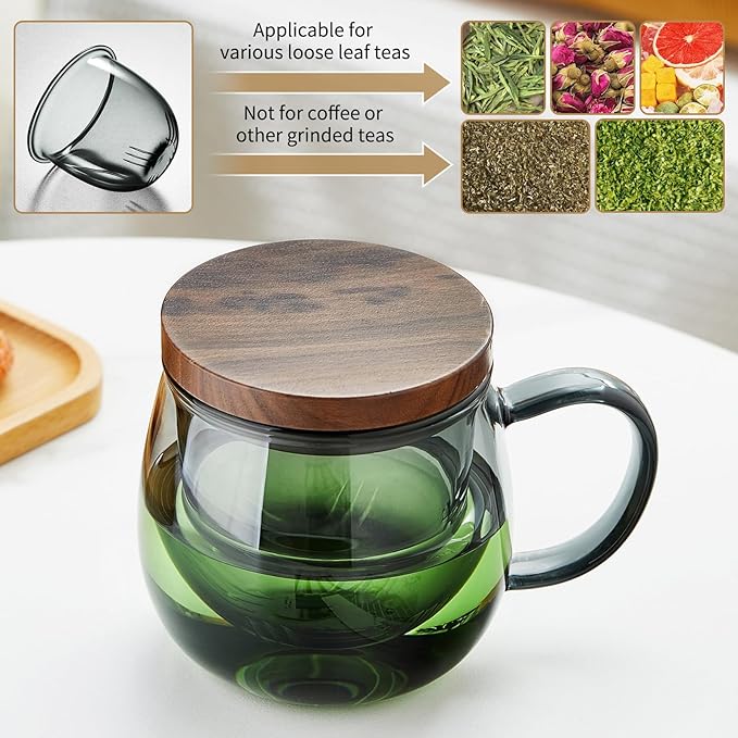 17 OZ Glass Tea Cup with Infuser and Lid, 500 ML Large Borosilicate Teacup - Image 4