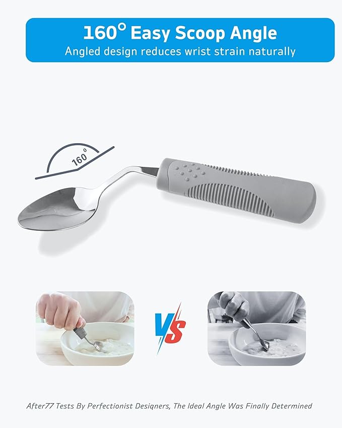 Adaptive Utensils (4-Piece Kitchen Set) Weighted 7 oz - 42° Angled Utensils for Parkinson's Patients, Hand Tremors, Arthritis & Elderly - Weighted Silverware for Hand Tremors (Right Handed)