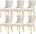 KCC Velvet Dining Chairs Set of 6, Upholstered High-end Tufted Dining Chair with Nailhead Back Ring Pull Trim Stainless Steel Legs, Contemporary Nikki Collection Modern Style for Kitchen, Beige
