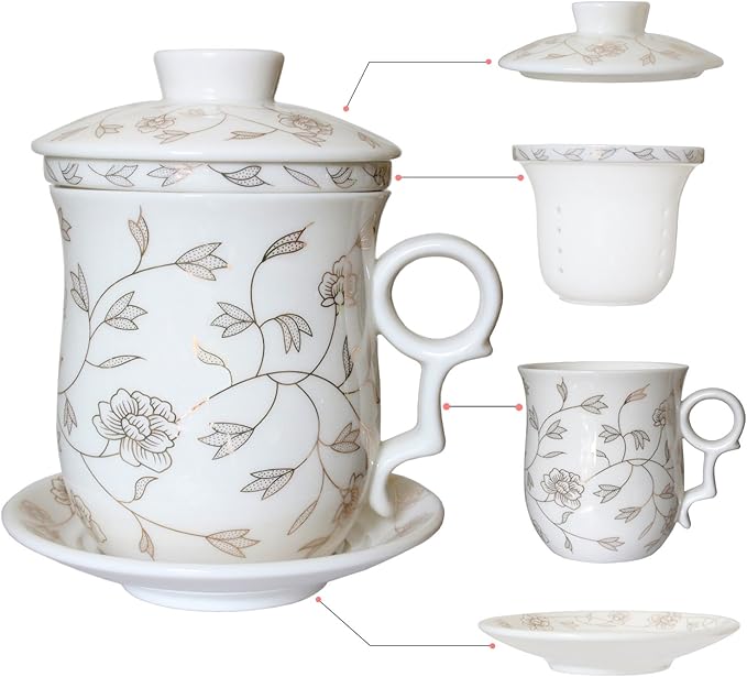 Porcelain Tea Cup with Infuser Lid and Saucer Sets by Unknown