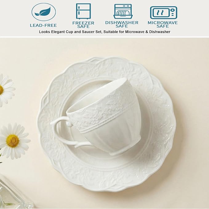 3 oz Espresso Cups Set of 6, Bone China Small Espresso Coffee Cups & Saucers Set - Image 4