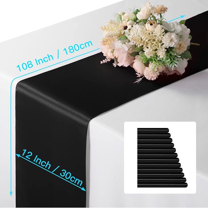 Manyshofu Black Satin Table Runner 12x108 - Image 4