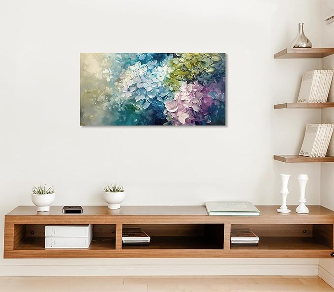 ADJUVANT Wall Art Impressionist Colorful Hydrangea 60" L x 30" W, Vibrant Hydrangea Blooms Canvas Painting Lush Petals Artwork Prints Floral Wall Decor for Living Room Bedroom Dining Room Home Office
