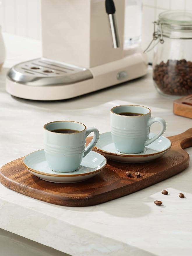 famiware 3oz Espresso Cups and Saucers, Light Blue | Ceramic Small Coffee Mug - Image 4