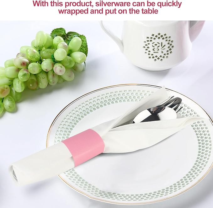 Germiwipe Paper Napkin Band Box of 500,Napkin Rings Self Adhesive,Silverware Wraps Bands Perfect for Birthday Parties, Weddings, Family Reunion & Events(Pink-500pcs)