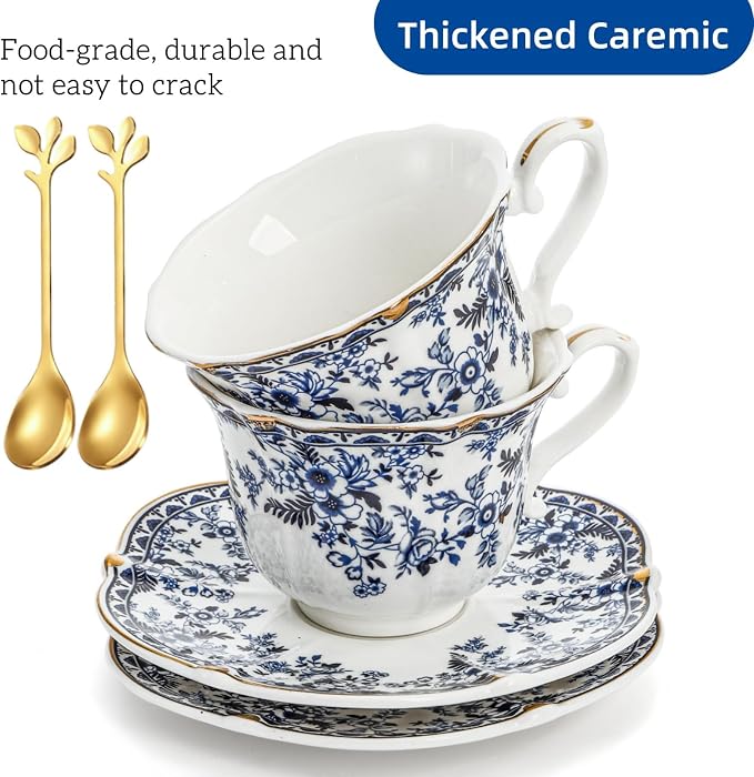 Set of 2 Porcelain Tea Cups and Saucers - Image 5