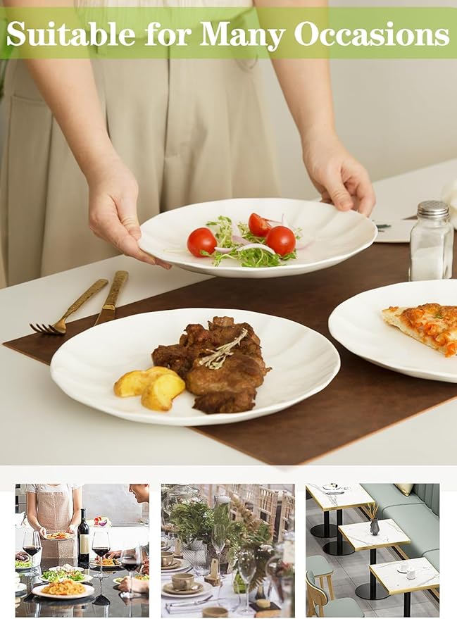 TAMAYKIM 10.5 Inch Porcelain White Dinner Plates Set of 8, Shallow Coupe Round Plates with Petal Edge for Pasta Salad, Steak Serving Dinnerware - Scratch Resistant, Microwave, Oven & Dishwasher Safe