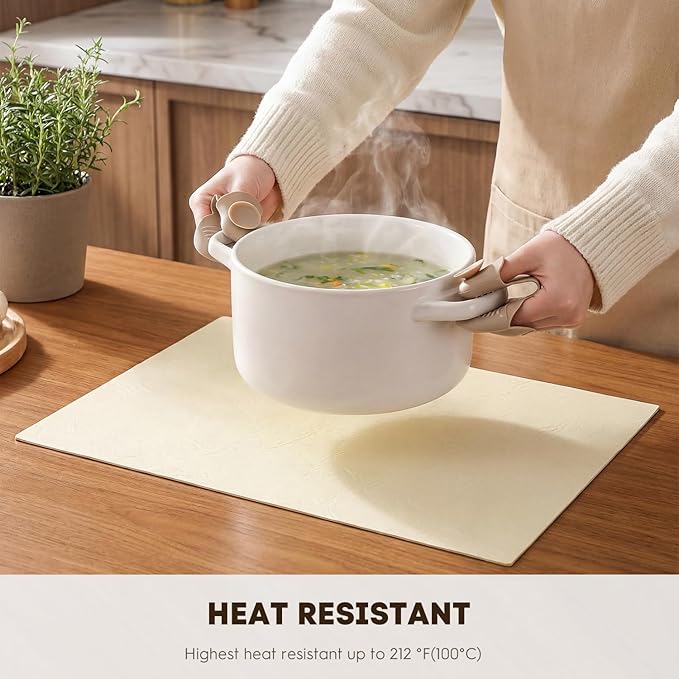 Artoid Mode Beige Faux Leather Placemats Set of 4, 12x18 Inch Waterproof Wipeable Heat Resistant Vinyl Place Mats, Reversible Table Mats for Kitchen Dining Decor