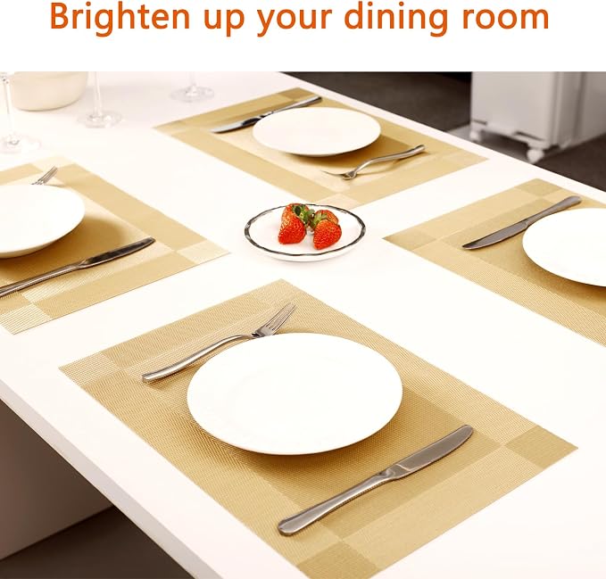 Gold Vinyl Placemats Set of 6, Heat Resistant Table Placemats | 18x12 inch - Image 6