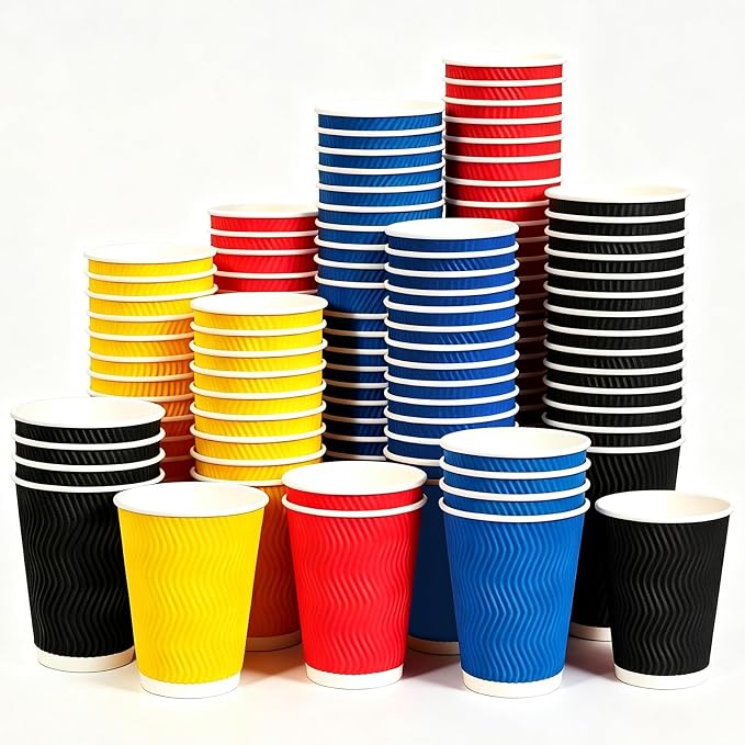 MOUMOULIFE 12 oz Disposable Paper Coffee Cups, 100 Pack 4-Color Assortment by moumoulife