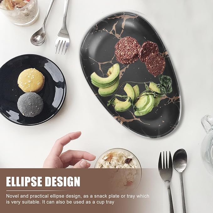 Marble Pattern Oval Dinner Plate 10.2 Inch Imitation Porcelain Steak Plate Western Tableware Fruit Storage Tray for Home Dining