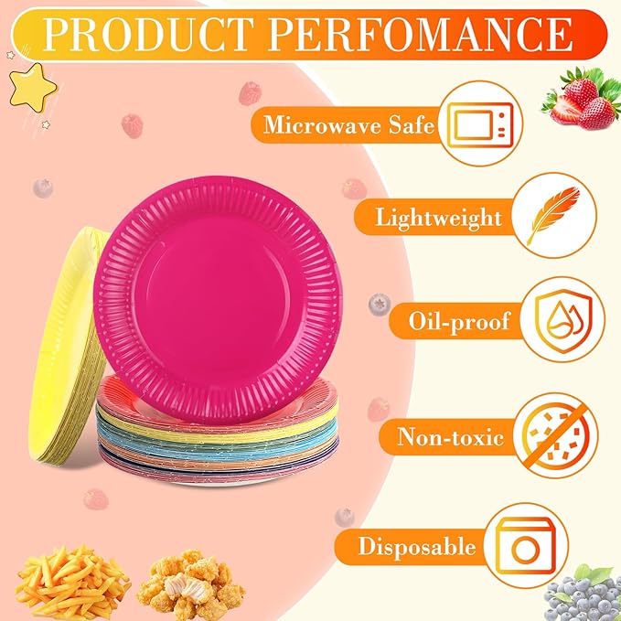 Thenshop 300 Pcs Colorful Paper Plates 7 Inch Disposable Party Plates for Dessert Cake Birthday Party Supplies(Warm Colors)