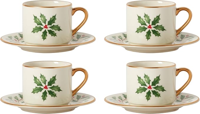Lenox 894178 Holiday 4-Piece Espresso Cup & Saucer Set, Christmas Dinnerware by Lenox